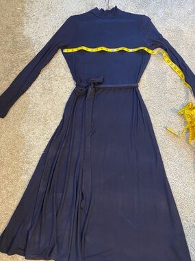 Boden Navy Long-Sleeve mock-neck Dress with Tie Waist
